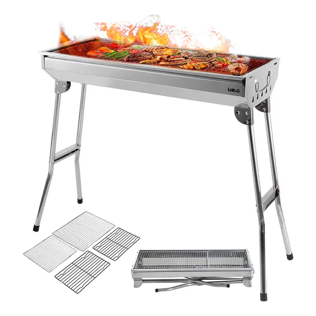 Foto 4 | Parrilla Asador De Carbon Portatil Plegable Acero Inoxidable Lab.g Plateado