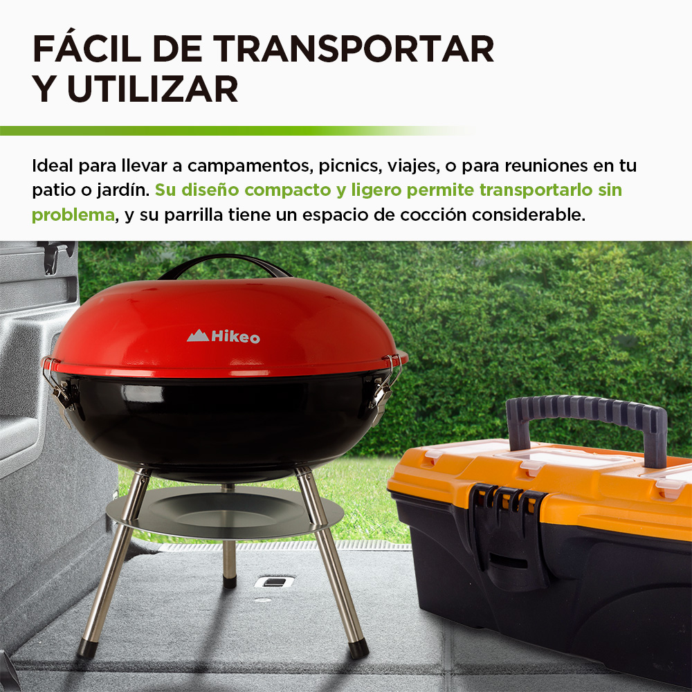 Foto 6 pulgar | Asador de Carbón Redlemon Hikeo 83344 Parrilla Portátil 36 cm Rojo con Negro