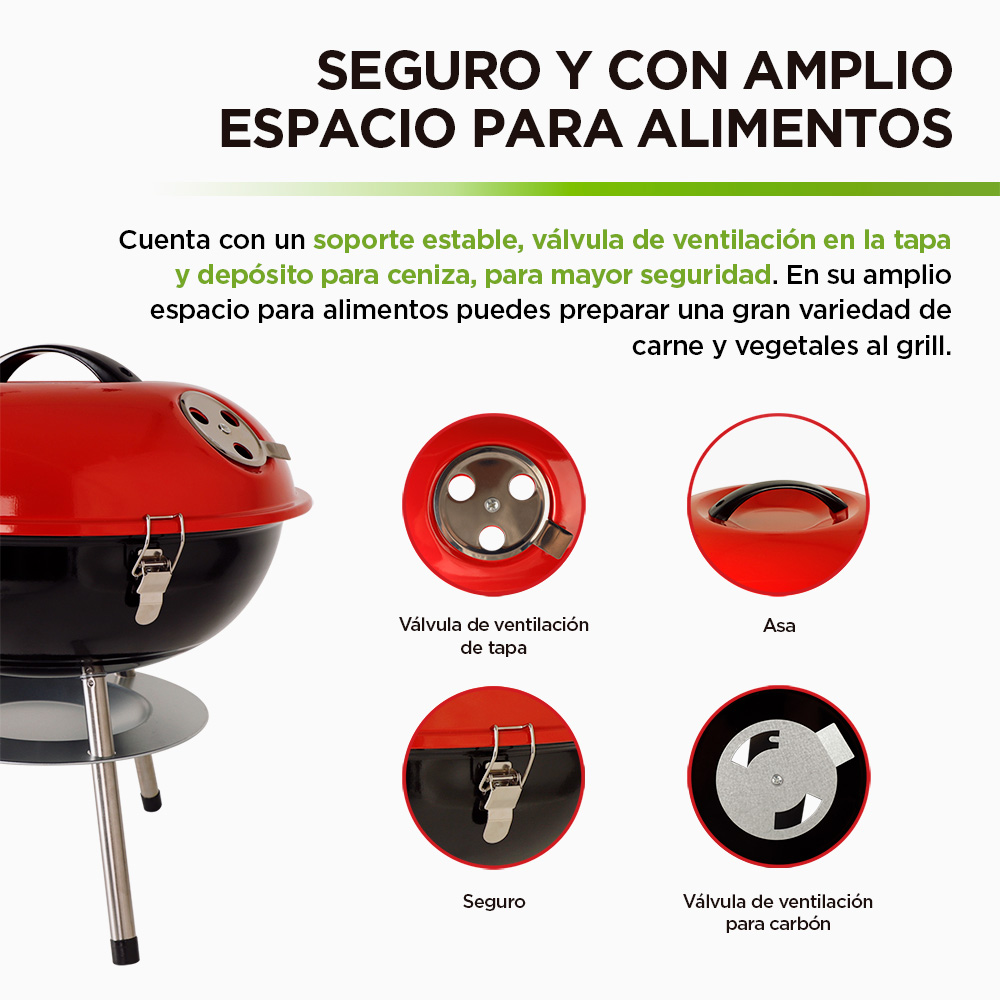 Foto 7 pulgar | Asador de Carbón Redlemon Hikeo 83344 Parrilla Portátil 36 cm Rojo con Negro