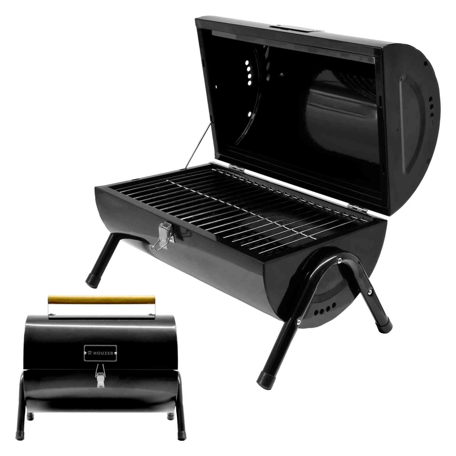 Foto 5 | Asador Carbón Portátil Tipo Barril Negro 2 Parrillas 42 x 35