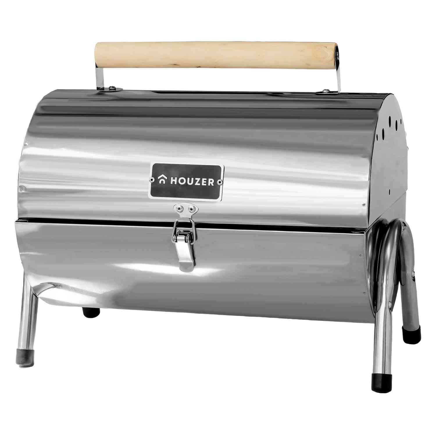 Foto 2 | Asador Carbón Portátil Tipo Barril Cromado 2 Parrillas 42 x 35 Plata