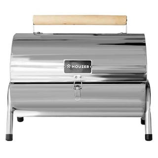 Foto 3 | Asador Carbón Portátil Tipo Barril Cromado 2 Parrillas 42 x 35 Plata