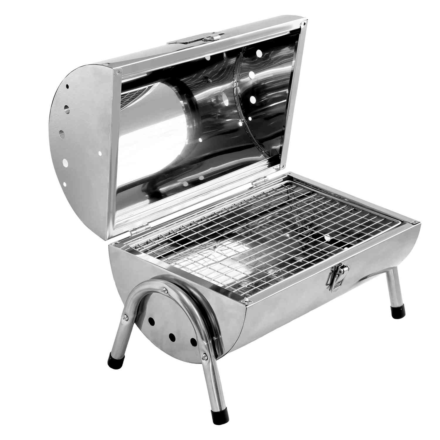 Foto 4 | Asador Carbón Portátil Tipo Barril Cromado 2 Parrillas 42 x 35 Plata
