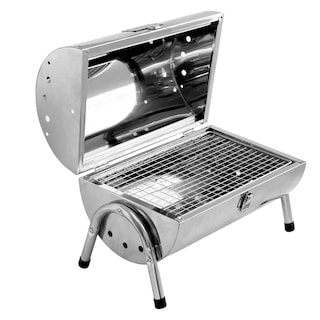 Foto 4 | Asador Carbón Portátil Tipo Barril Cromado 2 Parrillas 42 x 35 Plata