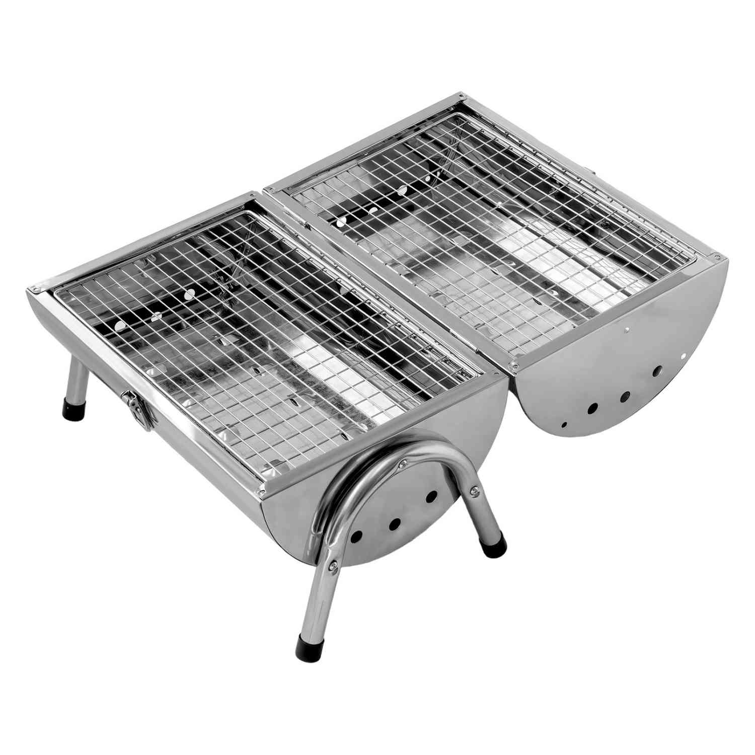 Foto 5 | Asador Carbón Portátil Tipo Barril Cromado 2 Parrillas 42 x 35 Plata