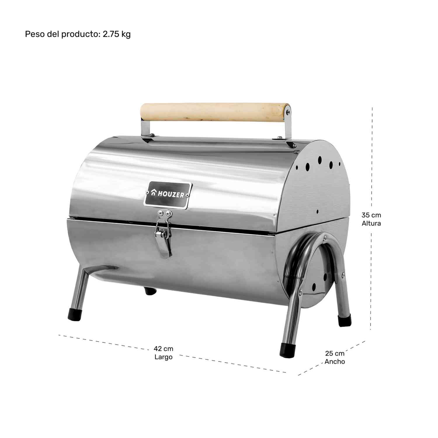 Foto 7 pulgar | Asador Carbón Portátil Tipo Barril Cromado 2 Parrillas 42 x 35 Plata