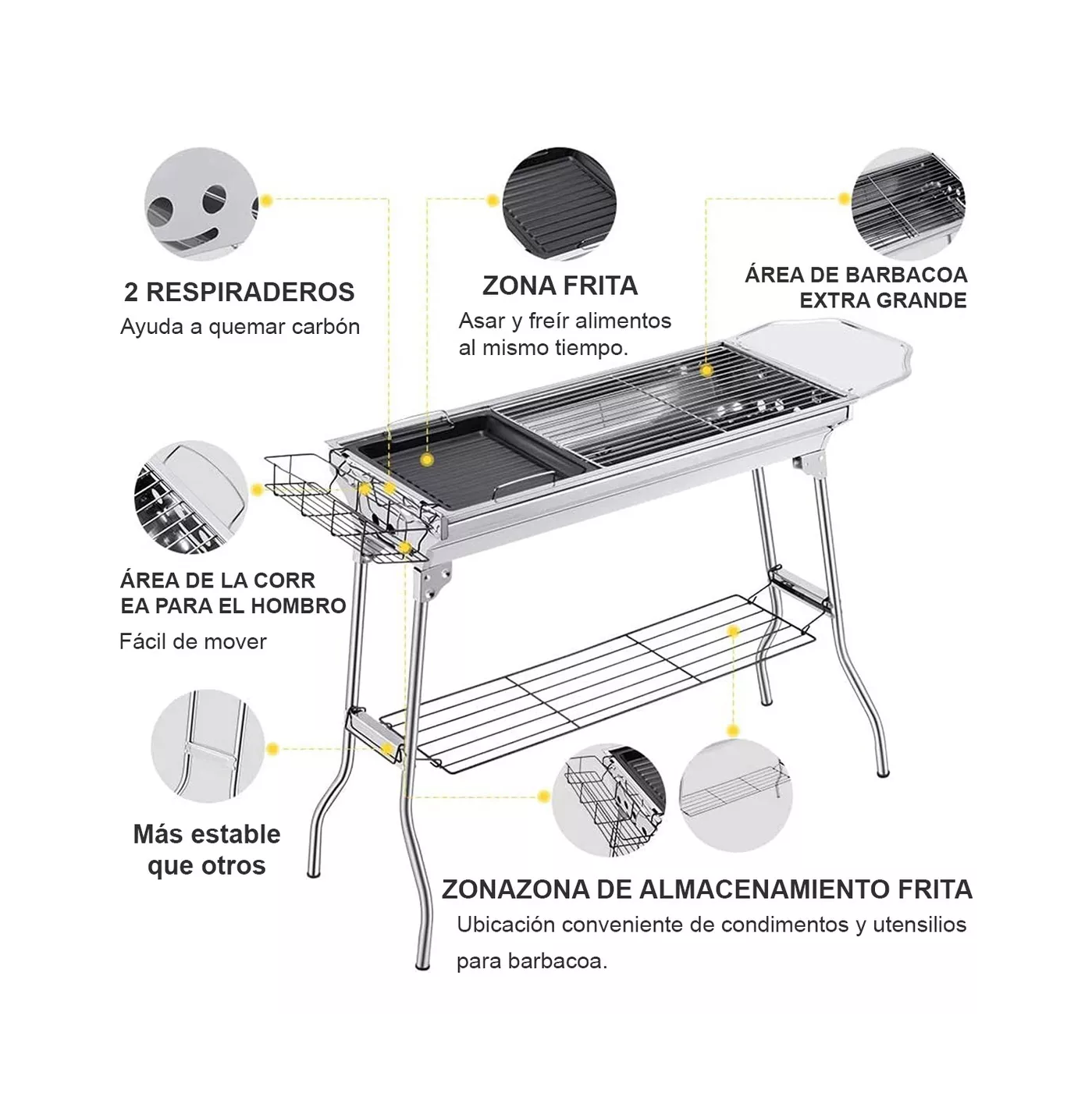 Foto 2 | Asador de Carbón Belug Portátil de Acero Inoxidable