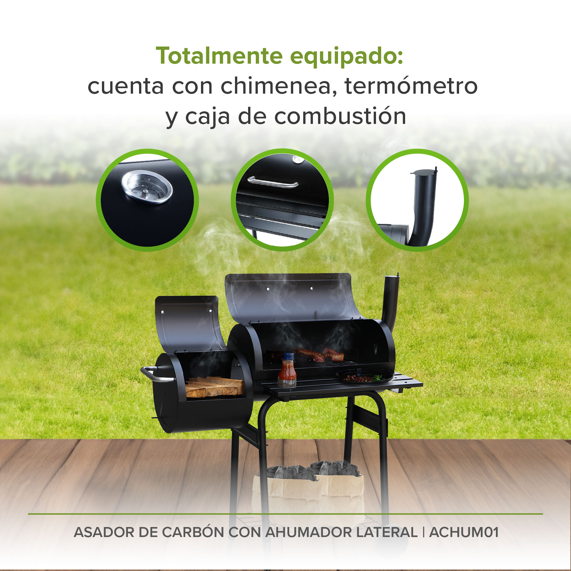 Foto 4 | Asador De Carbón Con Ahumador Lateral Achum01 Avera