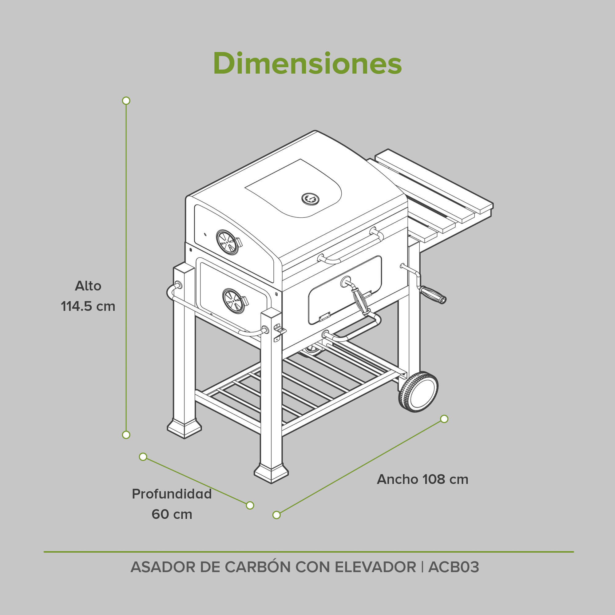 Foto 8 pulgar | Asador De Carbón Con Elevador De Parrilla Acb03 Avera