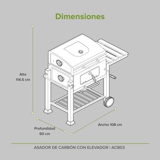 Foto 7 | Asador De Carbón Con Elevador De Parrilla Acb03 Avera