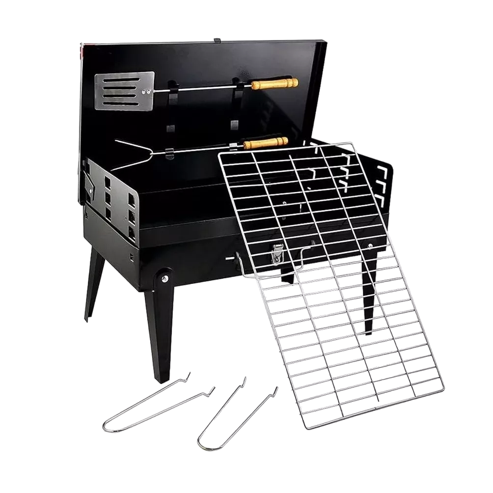 Parrilla Asador Plegable con Accesorios Camping Portátil Negro