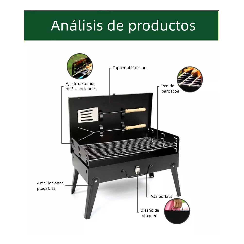 Foto 3 pulgar | Parrilla Asador Plegable con Accesorios Camping Portátil Negro