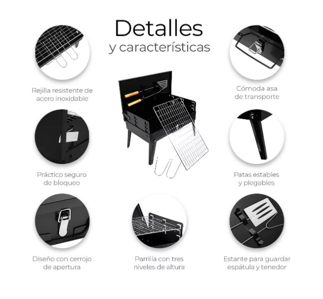 Foto 4 pulgar | Parrilla Asador Plegable Con Accesorios Camping Portátil Pro