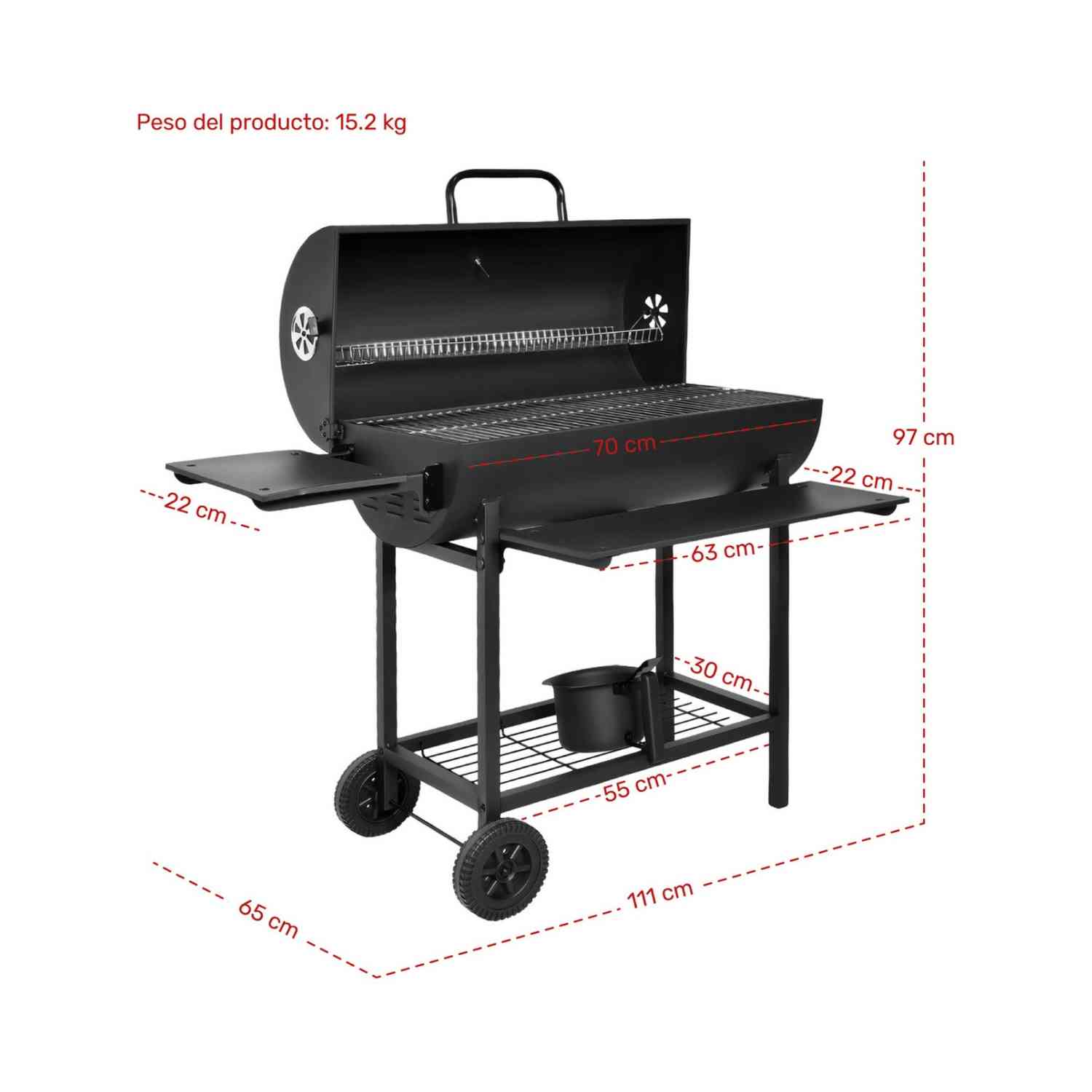Foto 7 pulgar | Asador Carbon Ahumador Parrilla 70cm Mesa Frontal + Cenicero