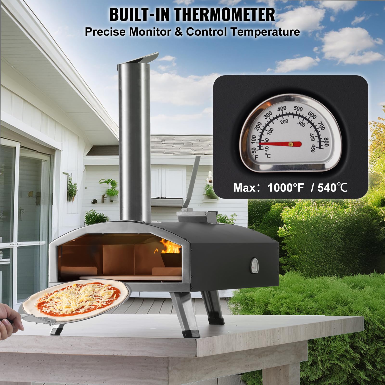 Foto 5 pulgar | Horno Para Pizza Vevor Outdoor De 12 Pulgadas A Leña Con Termómetro - Venta Internacional.