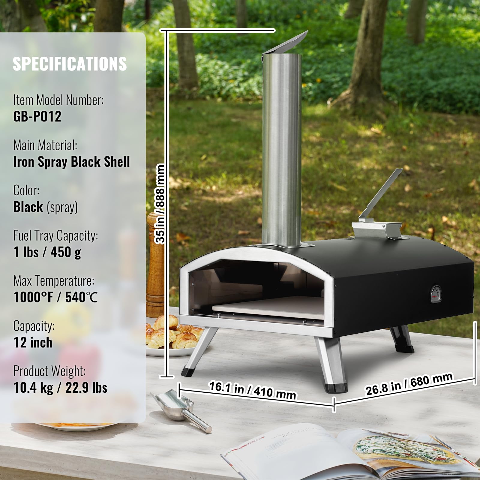 Foto 8 pulgar | Horno Para Pizza Vevor Outdoor De 12 Pulgadas A Leña Con Termómetro - Venta Internacional.