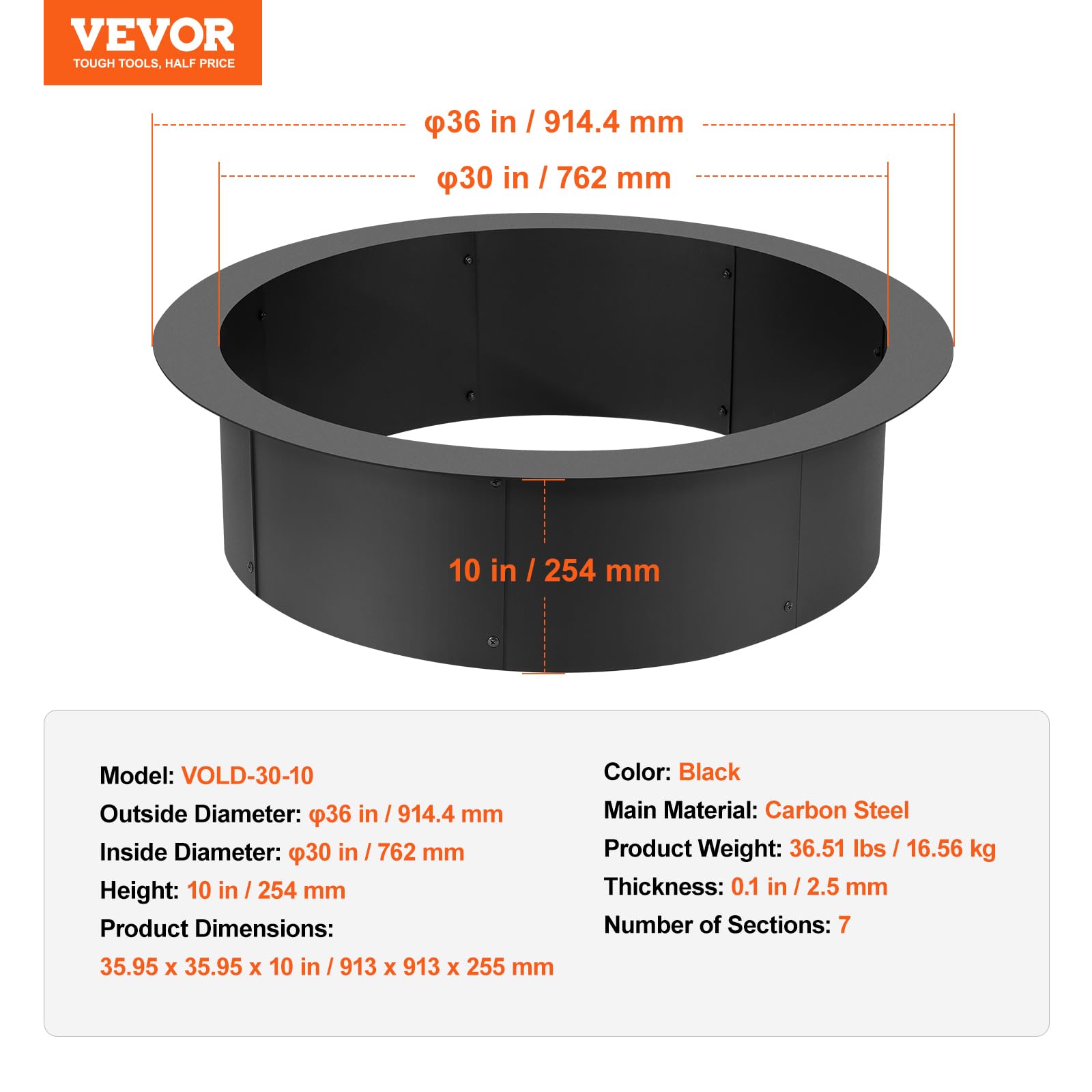 Foto 8 pulgar | Anillo Para Fogatas Vevor, 36 Cm De Diámetro Exterior Y 30 Cm De Diámetro Interior, Acero Al Carbono - Venta Intern