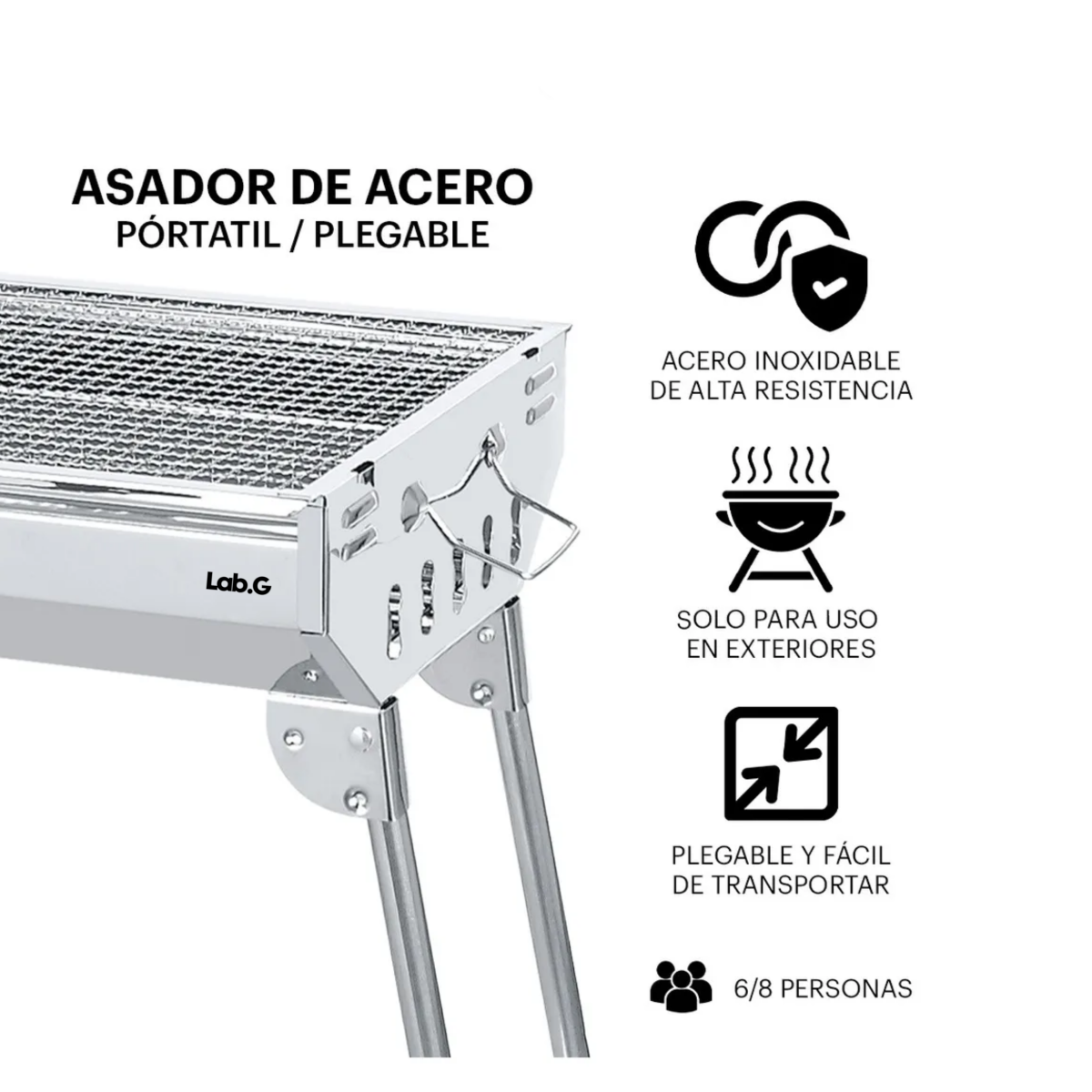 Foto 3 pulgar | Asador De Carbon Parrilla Acero Inoxidable  Lab.g Plateado