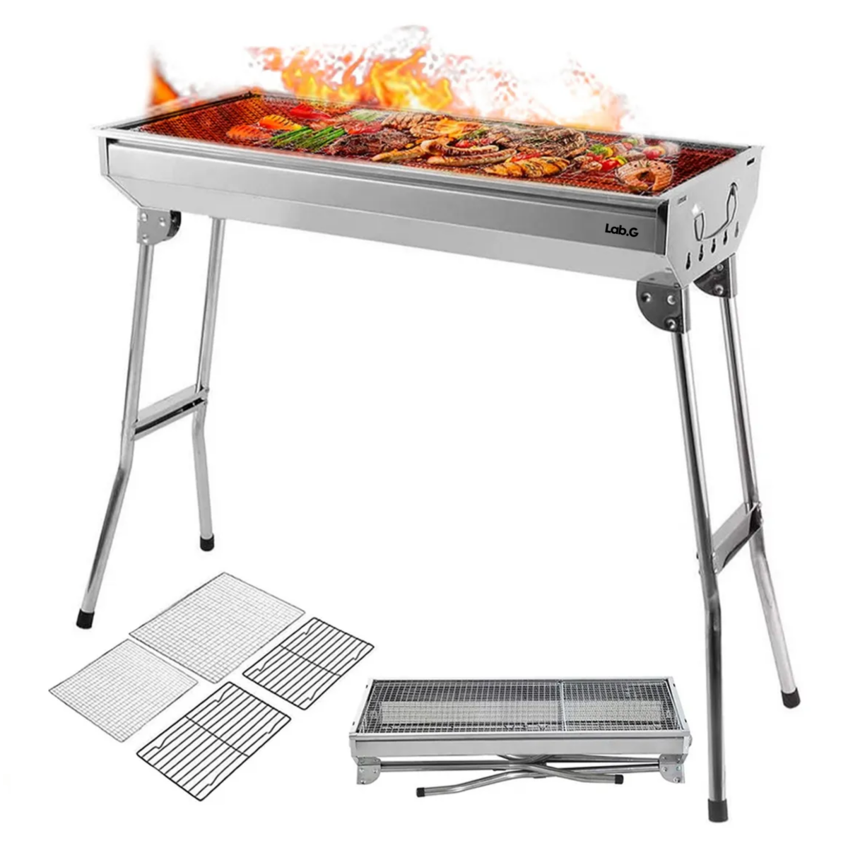 Foto 4 pulgar | Asador De Carbon Parrilla Acero Inoxidable  Lab.g Plateado