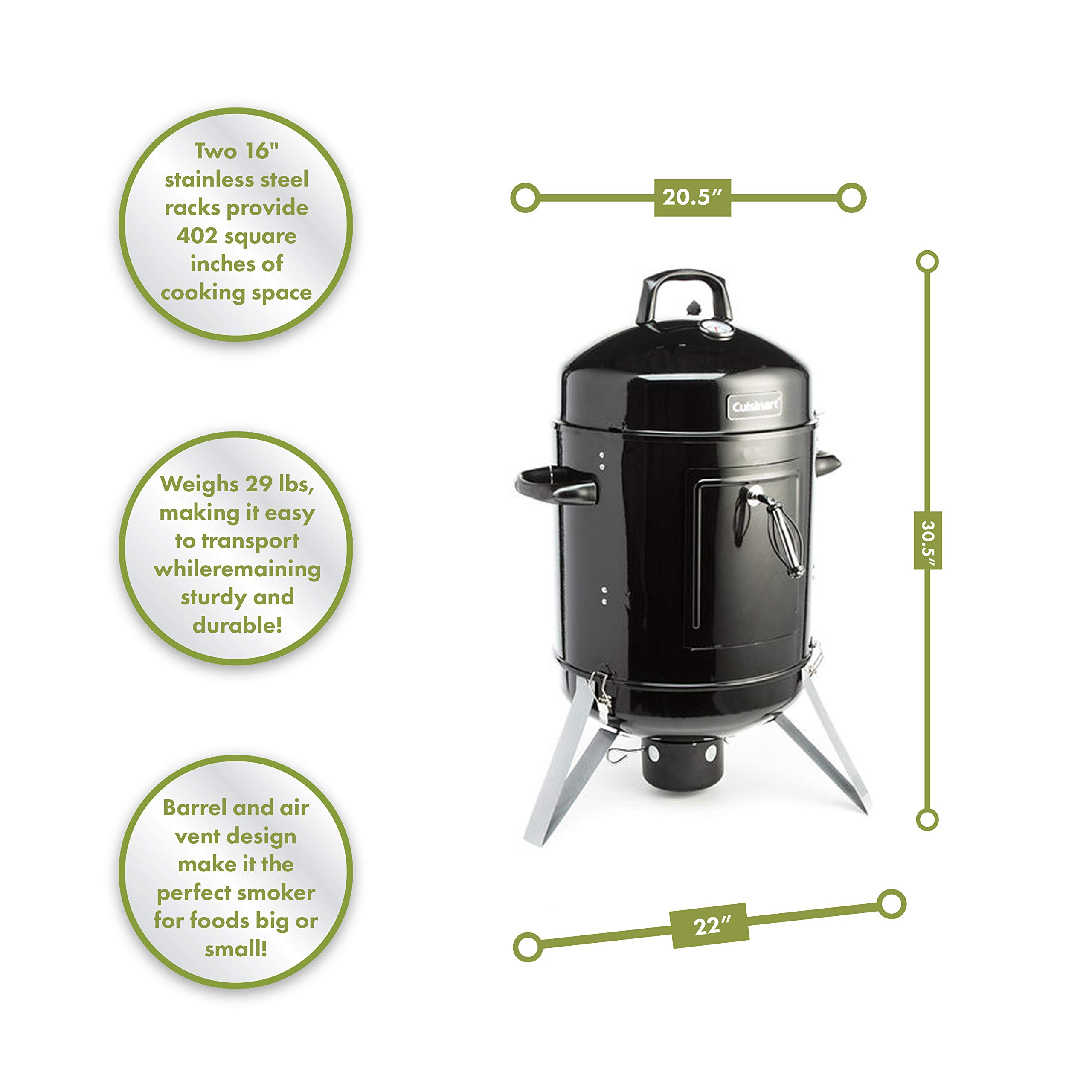 Foto 3 | Ahumador De Carbón Cuisinart Cos-116, Vertical, Negro, 402 Pulgadas - Venta Internacional.