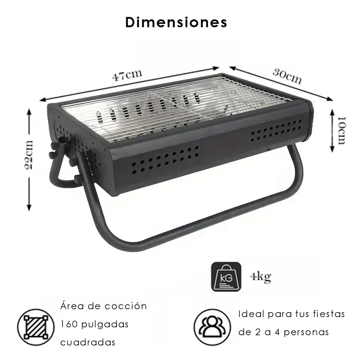 Foto 3 pulgar | Parrilla Asador De Carbon Portatil Camping Con Asa Color Negro