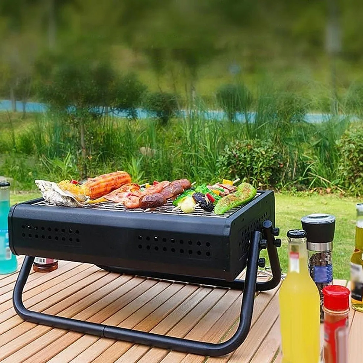 Foto 6 pulgar | Parrilla Asador De Carbon Portatil Camping Con Asa Color Negro