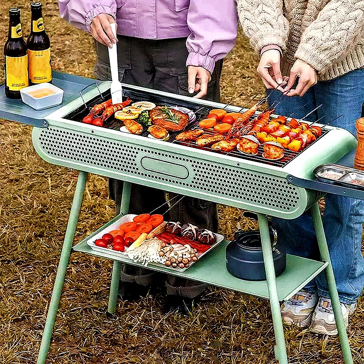Foto 7 | Parrilla Asador De Carbon Plegable Portatil Camping Color Gris