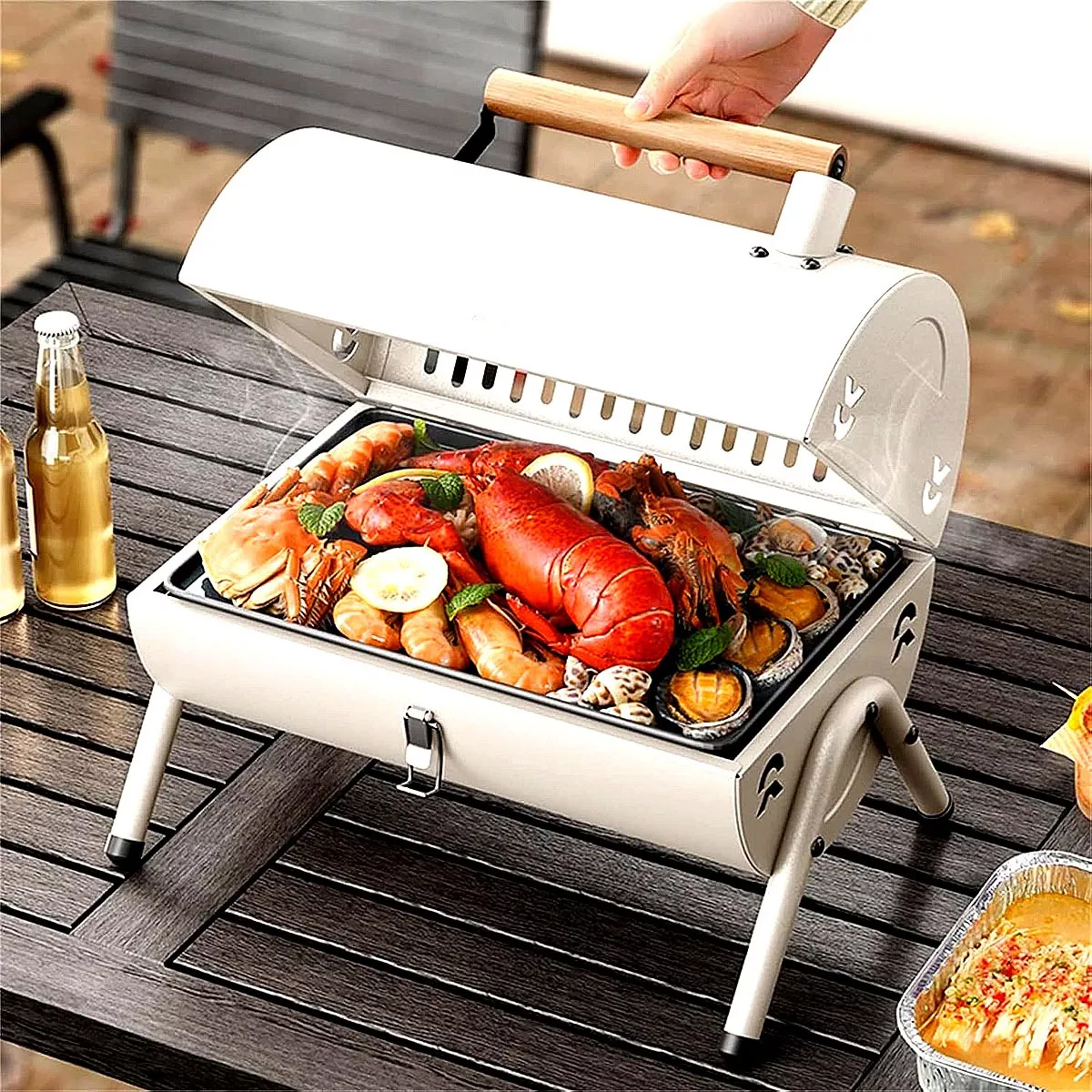 Foto 7 pulgar | Parrilla Plegable Asador De Carbón Doble Cara Portátil