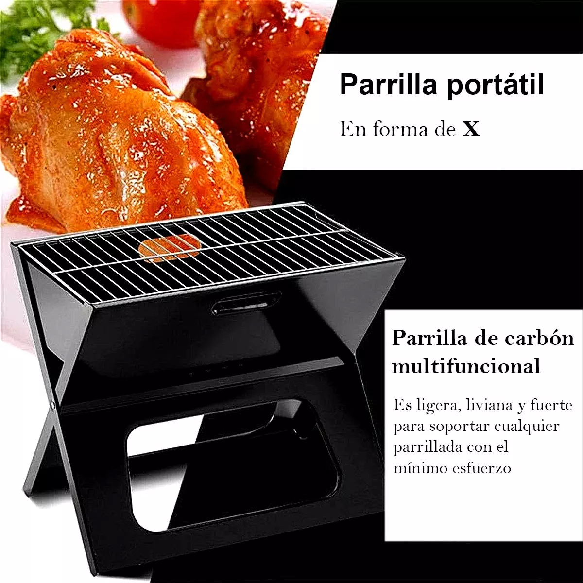Foto 4 pulgar | Parrilla Asador Portatil Plegable De Carbon Camping Picnic Color Negro