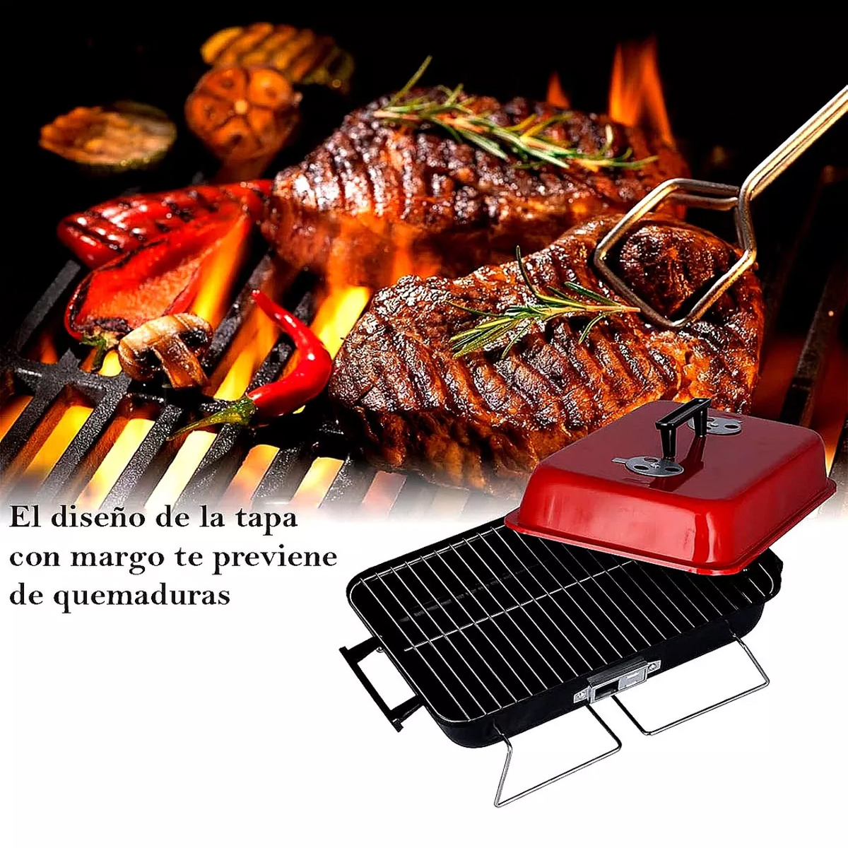 Foto 7 pulgar | Parrilla Portátil de Carbón Plegable Kitchenes Tapa Roja