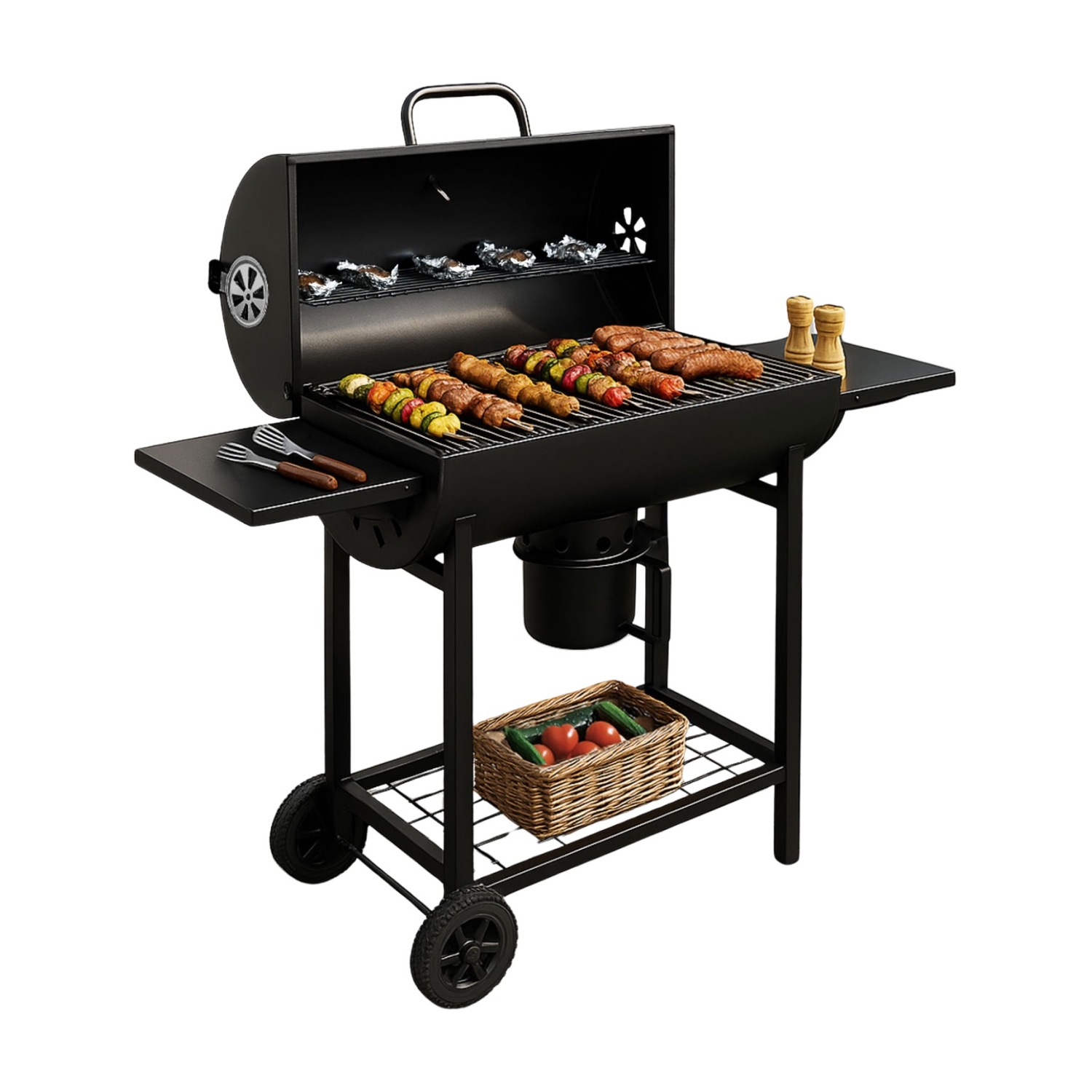 Foto 2 pulgar | Asador Carne Parrilla Carbon Bbq Movil Termometro Cenicero Jardimex
