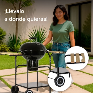 Foto 5 | Asador de Carbón Avera Ac18ml 44 cm con Mesas Laterales de Madera y Ruedas para Transportar