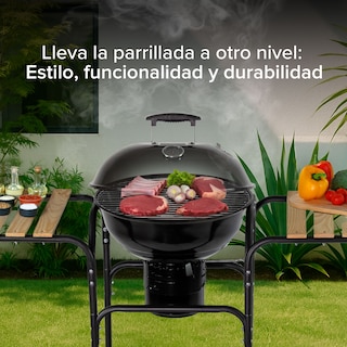 Foto 7 | Asador de Carbón Avera Ac18ml 44 cm con Mesas Laterales de Madera y Ruedas para Transportar