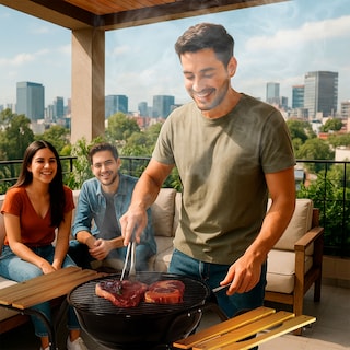 Foto 8 | Asador de Carbón Avera Ac18ml 44 cm con Mesas Laterales de Madera y Ruedas para Transportar