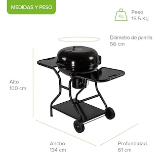 Foto 2 | Asador de Carbón Avera Ac22ml Portátil 22'' con Mesas Laterales Acero Inoxidable y Ruedas para Transportar