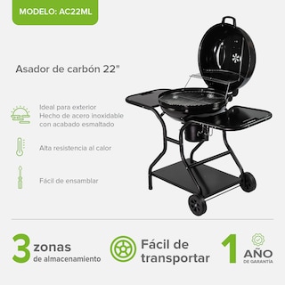 Foto 3 | Asador de Carbón Avera Ac22ml Portátil 22'' con Mesas Laterales Acero Inoxidable y Ruedas para Transportar