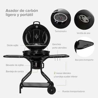 Foto 4 | Asador de Carbón Avera Ac22ml Portátil 22'' con Mesas Laterales Acero Inoxidable y Ruedas para Transportar