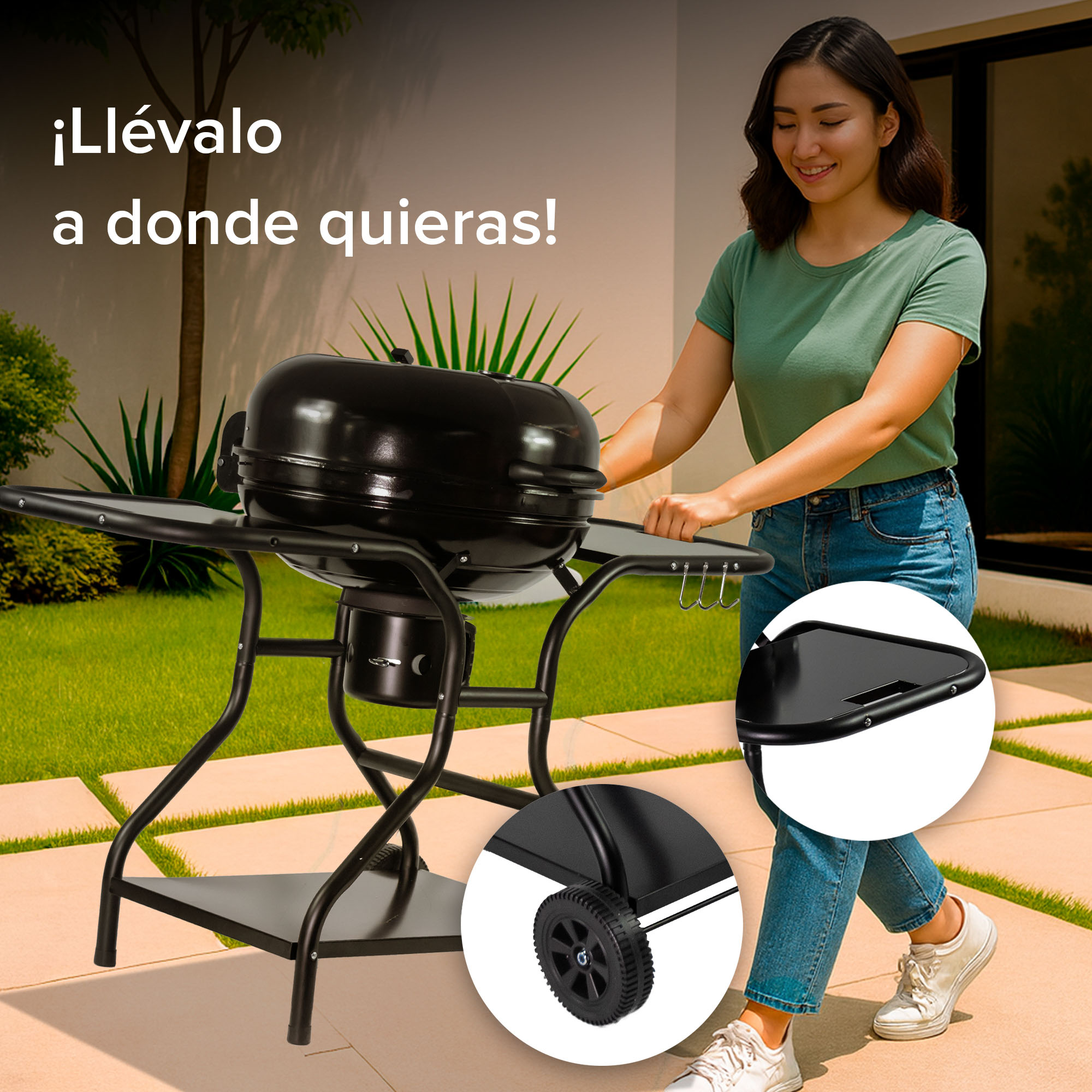 Foto 5 | Asador de Carbón Avera Ac22ml Portátil 22'' con Mesas Laterales Acero Inoxidable y Ruedas para Transportar