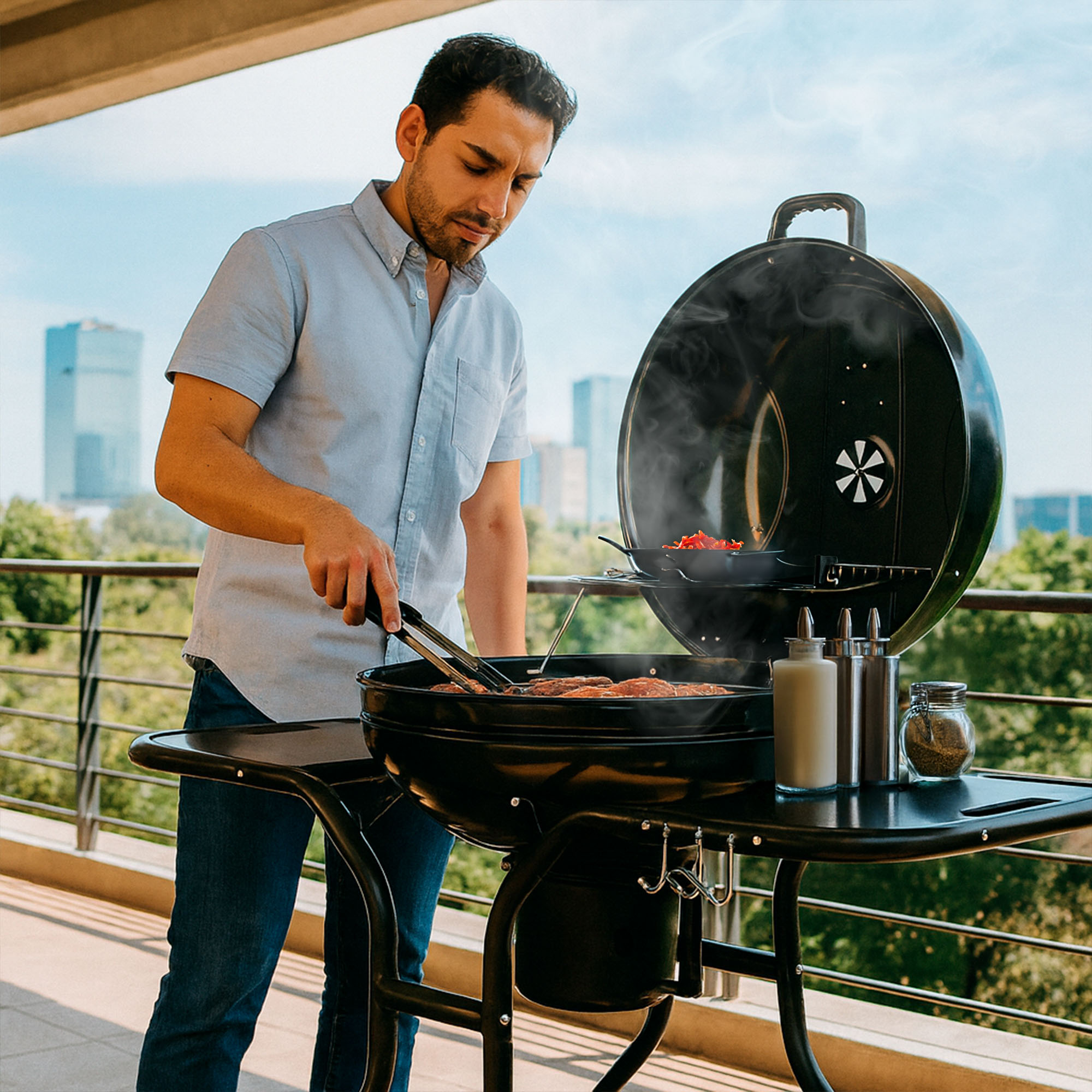 Foto 9 pulgar | Asador de Carbón Avera Ac22ml Portátil 22'' con Mesas Laterales Acero Inoxidable y Ruedas para Transportar