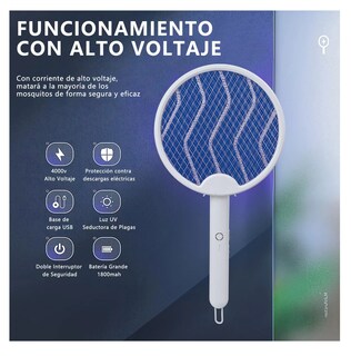 Foto 2 | Raqueta Eléctrica Mata Moscas Y Mosquitos Recargable Luz Led Blanco