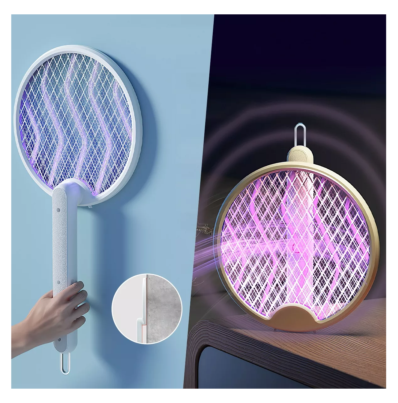 Foto 4 | Raqueta Eléctrica Mata Moscas Y Mosquitos Recargable Luz Led Blanco