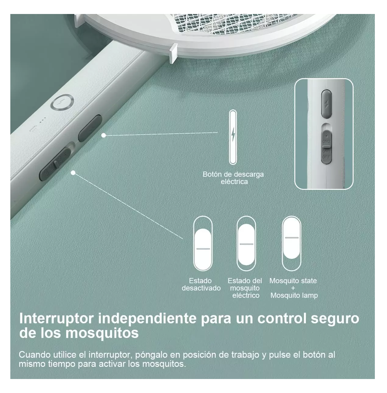 Foto 6 pulgar | Raqueta Eléctrica Mata Moscas Y Mosquitos Recargable Luz Led Blanco