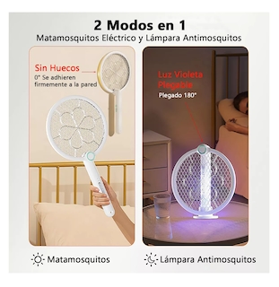 Foto 2 | Raqueta Eléctrica Recargable Mata Moscas Y Mosquitos Blanca
