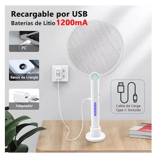 Foto 3 | Raqueta Eléctrica Recargable Mata Moscas Y Mosquitos Blanca