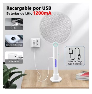 Foto 3 | Raqueta Eléctrica Recargable Mata Moscas Y Mosquitos Blanca