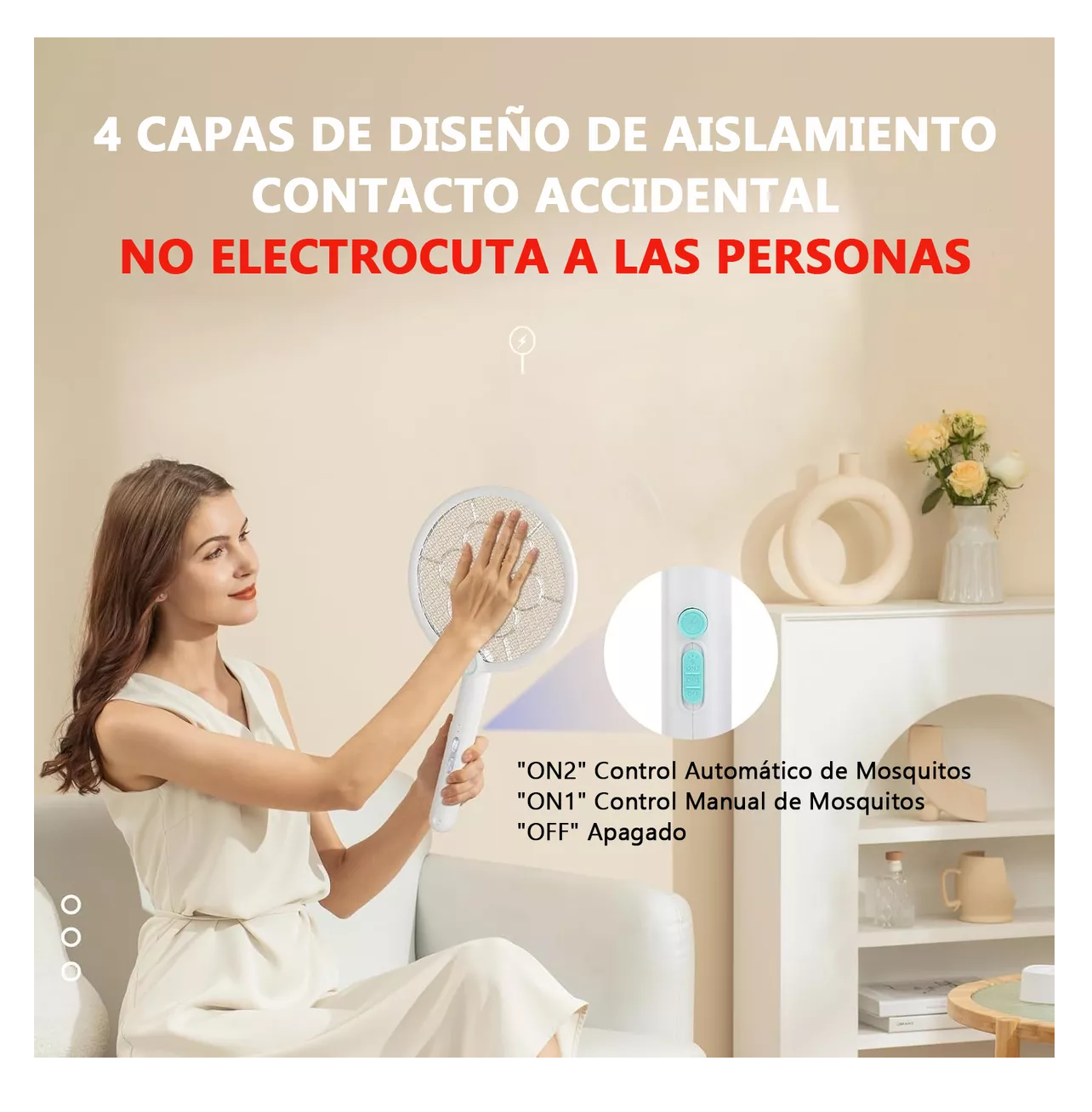 Foto 6 pulgar | Raqueta Eléctrica Recargable Mata Moscas Y Mosquitos Blanca