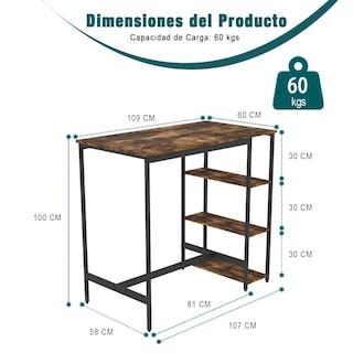 Foto 3 | Mesa De Bar Furniturer Filgen Marrón 109 X 60 X 100 Cm