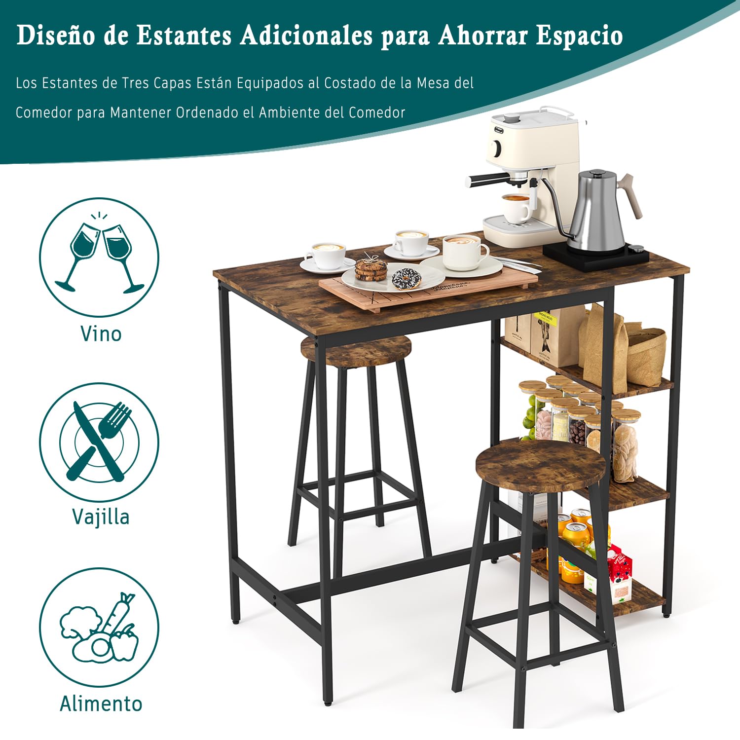 Foto 6 pulgar | Mesa De Bar Furniturer Filgen Marrón 109 X 60 X 100 Cm