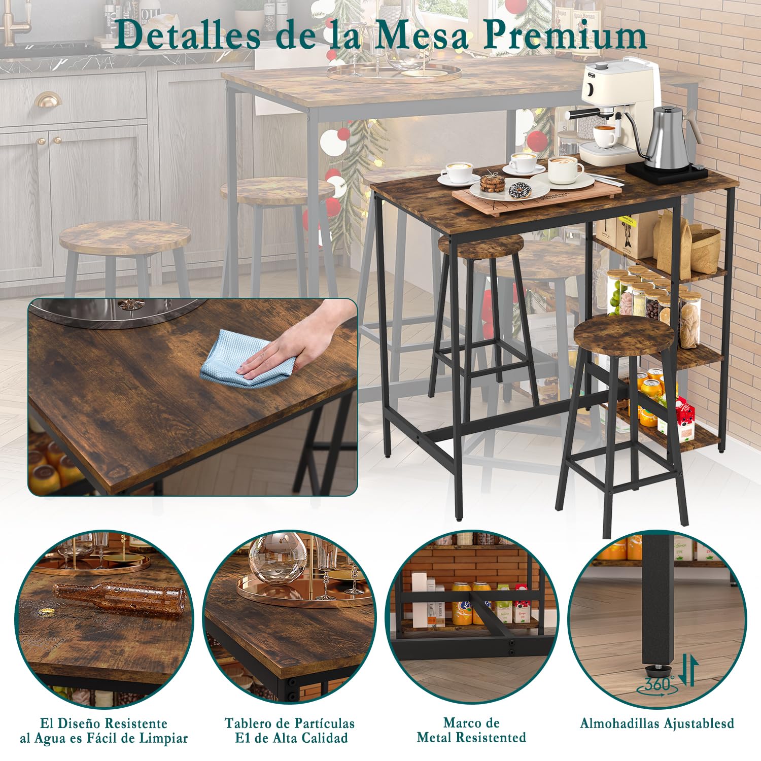 Foto 7 pulgar | Mesa De Bar Furniturer Filgen Marrón 109 X 60 X 100 Cm