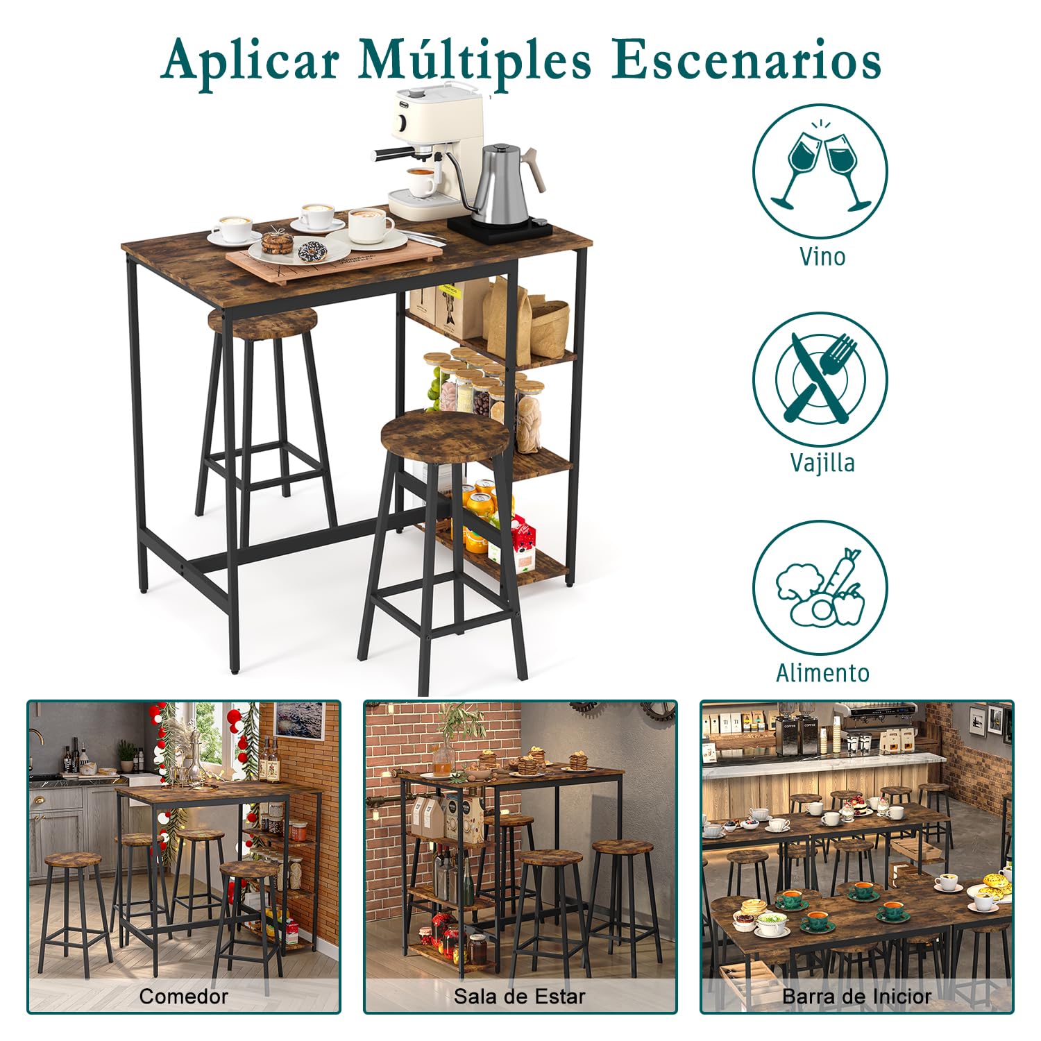 Foto 8 pulgar | Mesa De Bar Furniturer Filgen Marrón 109 X 60 X 100 Cm